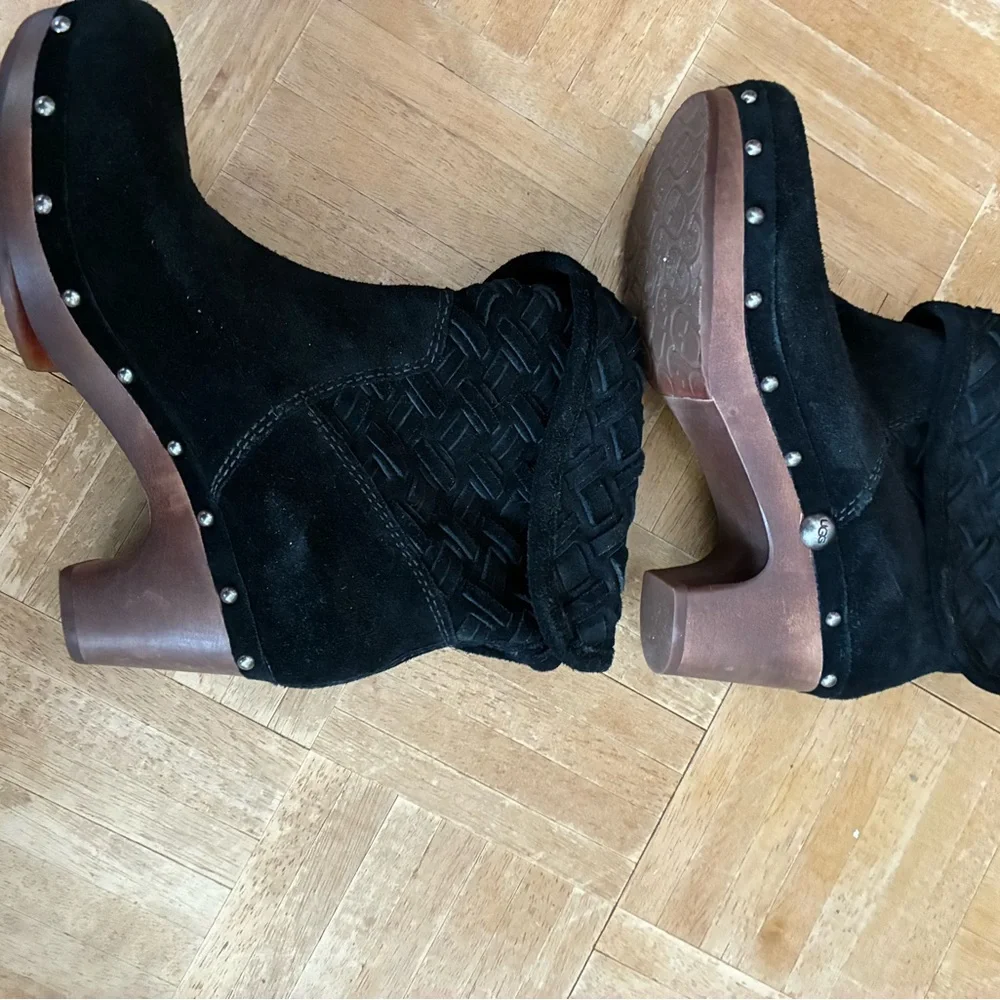 UGG Black Textured Heeled Boots - Picture 8 of 11